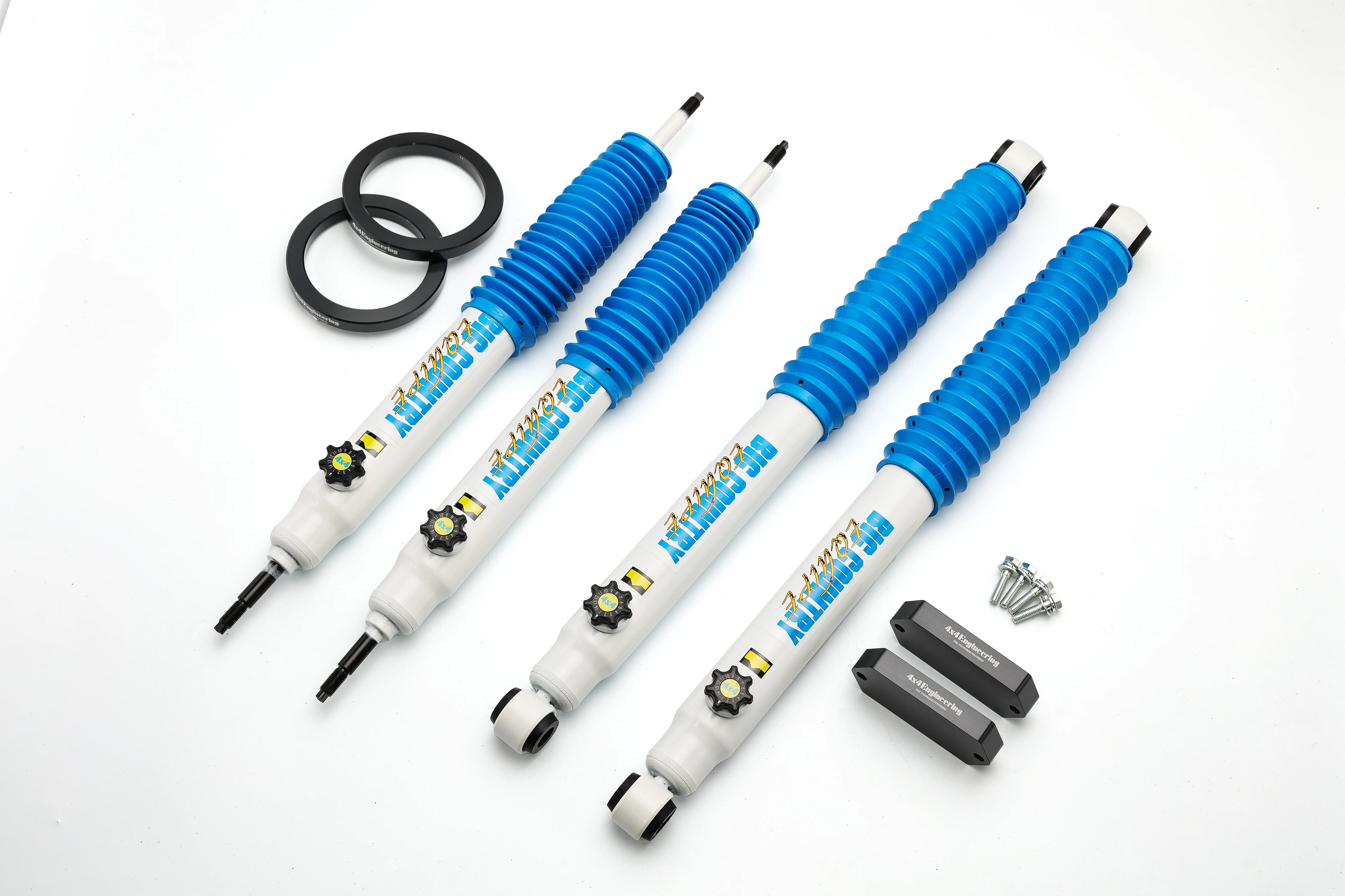 4X4 ENGINEERING Shock Absorbers & Front Coil Spacers + Rear Bump Stopper Extension Spacer Kit for Land Cruiser 70 (GDJ76)